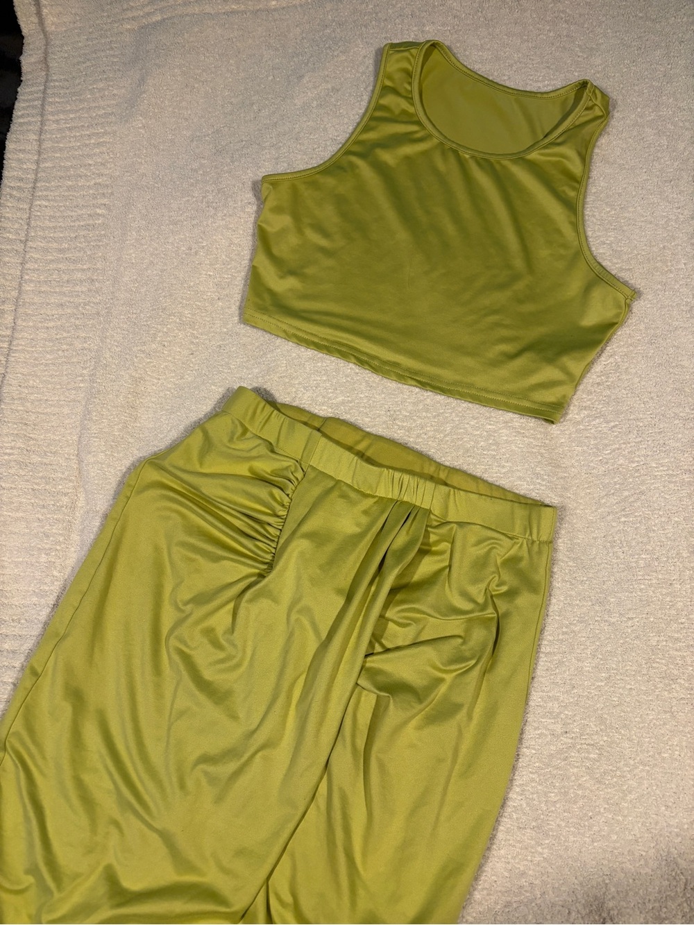 SHEIN Women’s Two Piece Set Sleeveless Cropped Tank Top - Skirt Lime Green